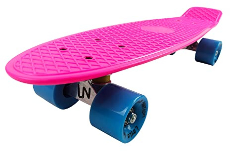 Little Nation Mini Cruiser Skateboard – 22” Lightweight Kids Skateboard with Soft PU Wheels & ABEC-7 Bearings, Durable Cruiser Skate Board for Kids, Teens & Beginners (Pink-Blue)