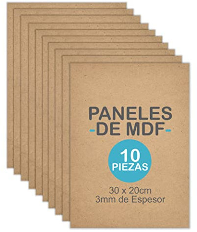 NESTQ - Pack 10 Láminas MDF 3mm – Tablero de Madera para Manualidades, Corte Láser y Pirograbado – Paneles de Madera 20x30 cm – Superficie Lisa y Fácil de Trabajar