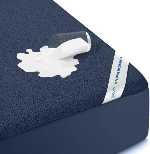 Utopia Bedding vattentätt madrasskydd för king size-säng, premium frotté, 200 g/m², andas, dra-på-lakan med stretchiga fickor (marinblå)