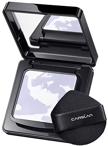CARSLAN Waterproof Face Pressed Powder Compact, 24H Longlasting Oil Control Pressed Setting Powder Talc-Free Makeup, Shine Free, Poreless, Smooth, 03 Light Purple for dry&com skin (0.28Oz)