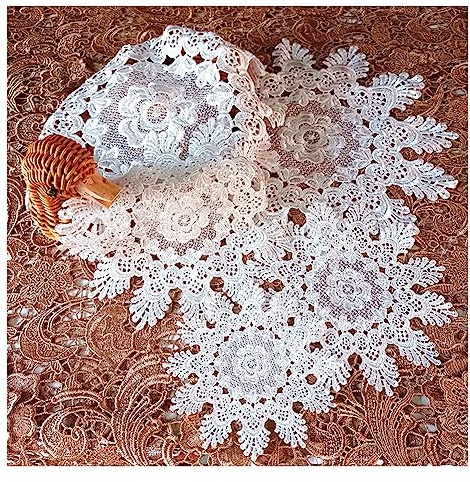 Yurosiay 2 stycken vita spetsdukar vintage rund spets underlägg handgjorda virkade dukar eleganta blommor broderi bordsset rund spets bordsmatta virkad bordsduk hosta 30 cm