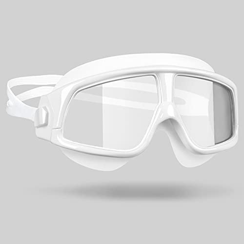 ZJCNHY Schwimmbrille Schwimmbrille, bequem, Silikon, großer Rahmen, Schwimmbrille, Antibeschlag, UV-Schutz, for Herren und Damen, Schwimmmaske, wasserdicht (Color : Transparent White)