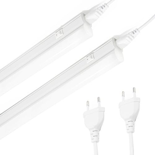 Qsmile LED Unterbauleuchte Küche 32 cm, 2er-set T5 4W 570lm 4000K Erweiterbar LED lichtleiste Kellerlampe Mit Schalter Und Eurostecker Bis Zu 10 Leuchten Können in Reihe Geschaltet Werden, 2 Stück