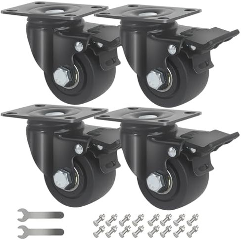 IQWTU Schwerlastrollen 65MM mit Bremse, 4 Extra Breite Lenkrollen Tragkraft 1500KG mit Schrauben, Doppellager Schwerlast Möbelrollen Transportrollen 360° Drehung, Rollen für Möbel Leise und Robuste