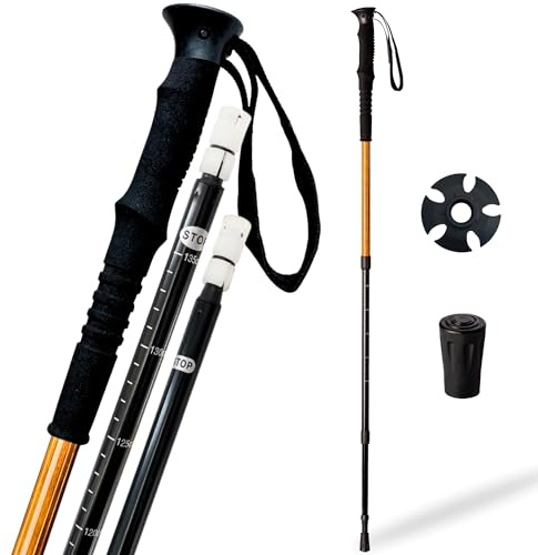 Bastone da trekking con bastone telescopico estensibile da 65 a 135 cm in alluminio leggero e impugnatura EVA, con accessori per montagna e asfalto, bastone da trekking per uomo o donna (544ME)