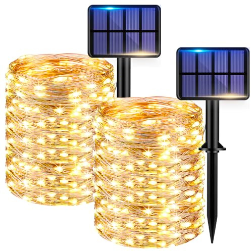 kolpop 2 Paquete Guirnaldas Luces Exterior Solar,Totale 44M 440LED Luces Solares Led Exterior Jardin con 8 Modos, Cadena de Luces Decoracion para Navidad, Terraza, Fiestas, Patio, Bodas