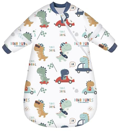Chilsuessy Babysovsäck vinter med avtagbar långärmad ekologisk bomull babysovsäck små barn året runt halsduk pyjamas för pojkar och flickor, dinosaurie park/3,5 tog, 75–90 cm