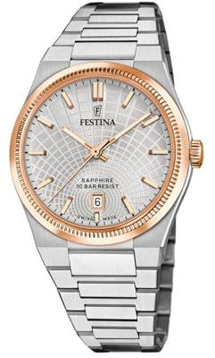 Festina Swiss Made Reloj Hombre Analógico de Acero Inoxidable 316l Plateado