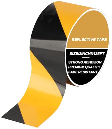 HexinYigjly Ruban Adhésif de Signalisation, Ruban Adhésif de Danger Noir et Jaune, 50 mm x 38 m Ruban de Marquage au Sol, Bande Adhésive pour Sécurité, Rouleaux Ruban Adhésif de Sécurité