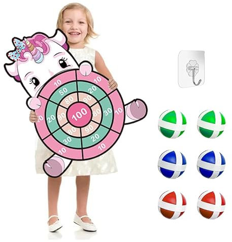 71cm Wurfspiel Kinder mit mit 6 Bällen,Dartscheibe Kinder, Einhorn Spielzeug Thema Dart Board,Partyspiele Draußen Dart Wurfspiel Scheibe Geschenk