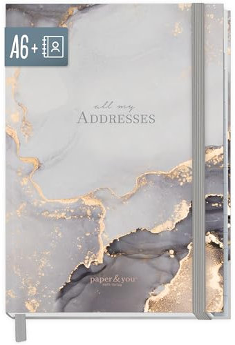 paper&you® Adressbuch A6+ mit Register A-Z und 120 g/m² Premium-Papier Grey Marble Buch für Kontakte, Geburtstage & Passwörter - nachhaltig & klimafreundlich