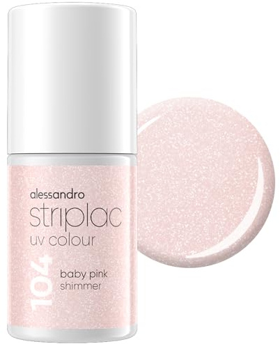 alessandro Striplac UV-Nagellack Baby Pink Shimmer - Deckend & Kratzfest bis zu 15 Tage - Leichtes Auftragen - Schonende Abziehtechnologie - Vegan - Nude, 6,5ml