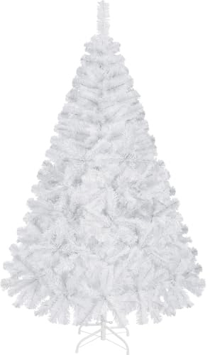 Yaheetech Albero di Natale 183 cm Artificiale Folto Alberi Effetto Realistico con Supporto in Metallo Pieghevole Portatile Decorazione Natalizia per Casa Negozio Bianco