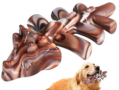 Giocattoli da Masticare per Cani (Triceratopo) - Gioco Indistruttibile in Nylon Alimentare e Gomma Naturale, con Sapore di Manzo, per Cani di Taglia Media e Grande, Pulizia Dentale e Gioco Interattivo