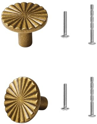 HAOXYO 2-Pack Boutons de Porte de Placard en Laiton Antique,Bouton Meuble,Poignée Meuble Vintage- Poignées de Tiroir Rondes Rétro pour Cuisine,Alliage de Zinc.4 Vis Incluses