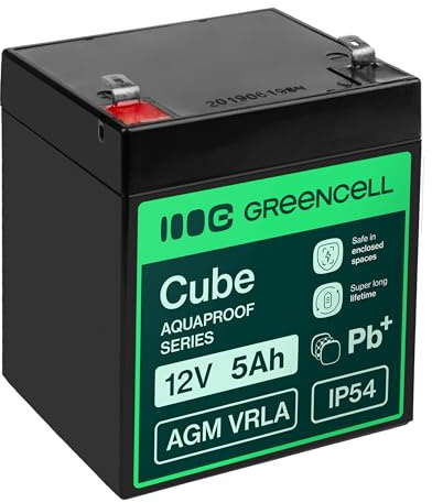 Green Cell AGM 12 V 5 Ah med IP54 batteri fleece batteri VRLA blybatteri blybatteri försörjningsbatteri cykelsäkert underhållsfritt husvagn solcellsrullstol solbatteri husvagn (12 V 5 Ah)