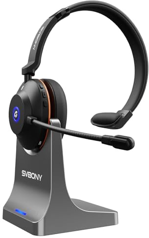 SVBONY SVN H1 Cuffie Wireless con Microfono, Cuffie Bluetooth, Mic con Cancellazione del Rumore Integrato,Dongle USB, Base di Ricarica, 500mAh(47ore) per Ufficio, Lavoro Remoto, Servizio Clienti