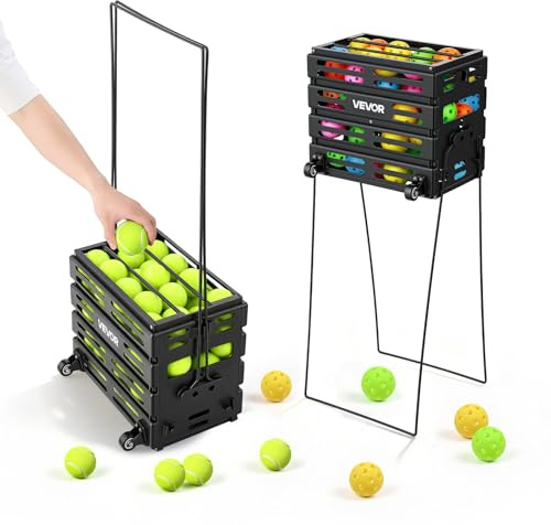 VEVOR Carrello Porta Palline da Tennis 2 in 1 con Cestello, capacità 80 Palline, con Ruote Scorrevoli e Struttura Resistente, Facile da Spostare, Contenitore Portatile per Allenamento e Pickleball