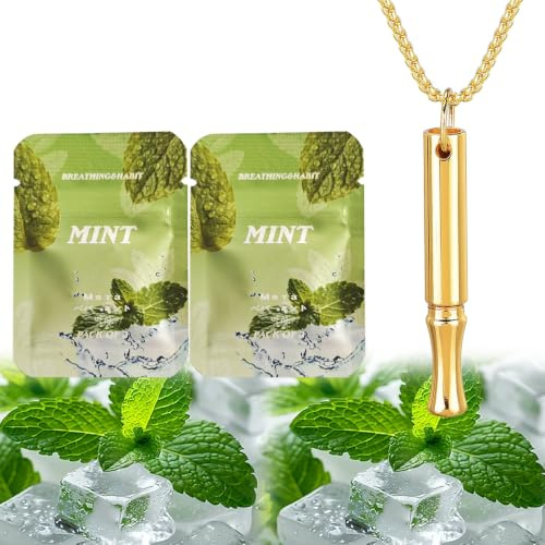 3PCS Breathing Necklace with Resistance Pendant (Gold & 2Mint) | Mint Flavoured Filter Tube, Wearable Breath Trainer for Mindful Breathing, Breath Practice, Focus Routine, Daily Portable