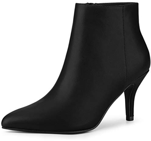 Allegra K Women PU Rubber Pointed Toe Zipper Stiletto Heel Ankle Boots | Classic booties with zip closure. Comfortable 3-inch heel. Versatile for daily wear. Durable rubber outsole.