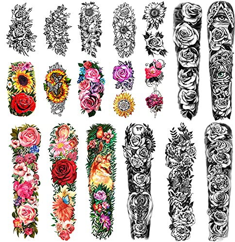 Temporary Tattoo Full Arm 8 Sheets and Half Arm Shoulder Tattoos 10 Sheets, Waterproof Extra Large LastingTattoo Stickers for Girls or Women (22.83X7.1)