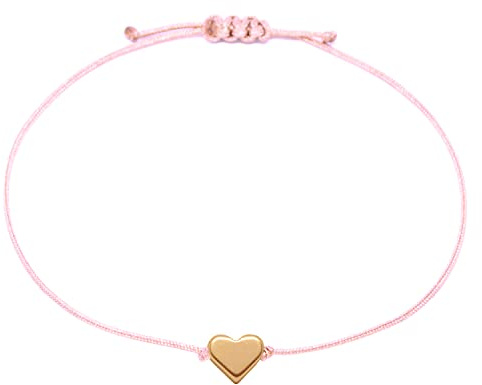 Selfmade Jewelry Armband Damen Herz Roségold Handgemachtes Makramee Armbändchen mit Herzchen Größenverstellbar Inkl. Geschenk-Verpackung (Rosegold - Rosa)