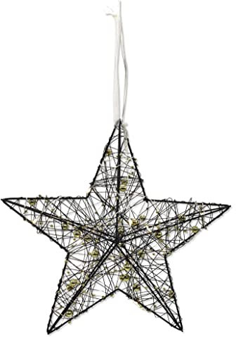 DARO DEKO Lichter-Stern mit LED aus Draht und Perlenkette schwarz Gold 25cm Dekostern Weihnachtsdeko