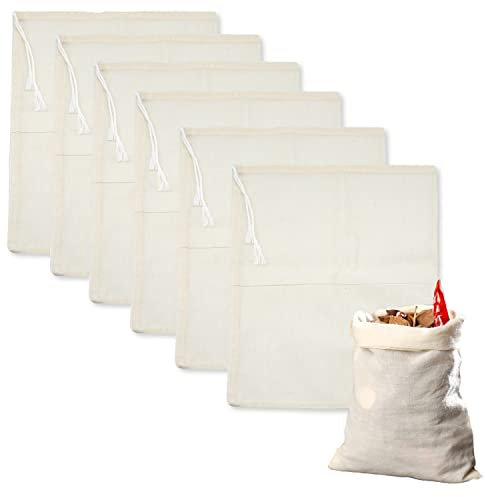 6 Pack Cheesecloth Bags, Reusable Tea Bags Washable Muslin Bags Natural Nut Milk Bag Cheese Cloth for Straining Nut Milk, Fruit Juice, Tea, Coffee, Cold Brew, Home Brewing (10 x 15cm)