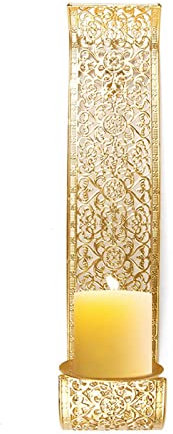 Buachois Portacandele da Parete in Ferro, 2 Set da Parete Oro Scavato Intagliato Dettagli Squisiti Soluzione di Scaffali in Ferro Battuto Portacandele da Parete Appeso