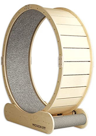 Katzenlaufrad, Katzenlaufband mit Kratzbaum, Katzenlaufrad zur Gewichtsreduktion, großes Katzen-Übungsrad aus massivem Holz, Riesenrad für Katzenübungen aus Holz (Größe: Größe L)