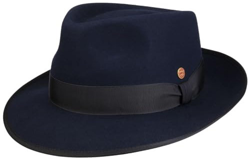 Mayser Mio Bogart Haarfilzhut Filzhut Bogarthut Damen/Herren - Made in The EU mit Futter, Ripsband Herbst Sommer Frühjahr Winter Frühling-Sommer Herbst-Winter - XL (60-61 cm) dunkelblau