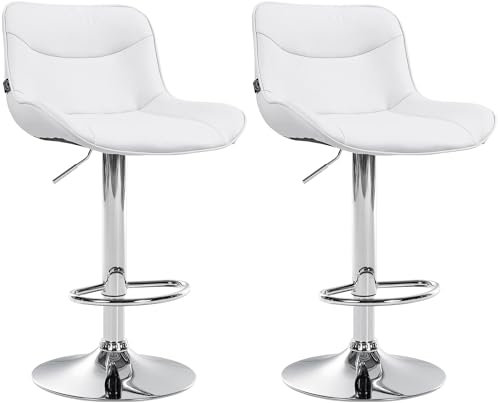 CLP 2er Set Barhocker Vonore Kunstleder I Höhenverstellbar mit Lehne und 360 Grad drehbar I Inkl. Fußstütze und Metallgestell, Farbe:weiß, Gestell Farbe:Chrom