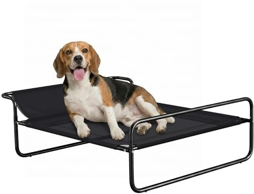 PawHut Hundeliege Outdoor, Erhöhtes Hundebett für kleine und mittelgroße Hunde, Kühlendes Haustierliege mit atmungsaktivem Mesh Stahlrahmen, Haustierbett für Draußen Camping, 91 x 69 x 29 cm, Schwarz
