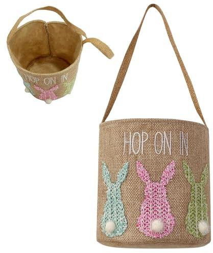 YGCHEN Cestino Pasqua Bambini Cestini Coniglietto Pasquale Secchio per Uova di Pasqua Sacchetto Regalo Caccia alle Uova Pasqua Borsa Pasquale in Tela con Manico Pasquali Forniture per Feste