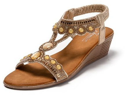 JOMIX Sandali Estivi da Donna Eleganti Scarpe da Spiaggia Open Toe Bohémien Comode e Semplici SD9353-10 (Oro,38)