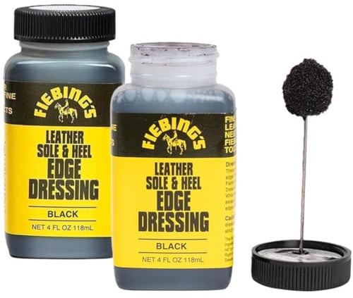 Fiebing's Leather Sole & Heel Edge Dressing, 2-Pack Black (4 oz) - High Gloss Shoe Dressing for Leather Soles & Heels - Provides a Protective Finish - Includes Brush Applicator