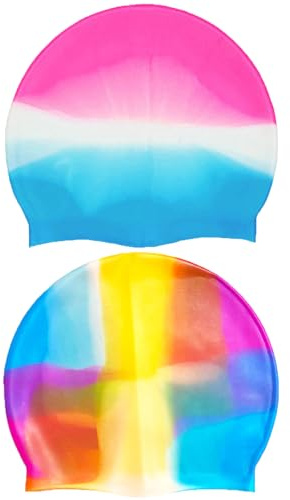 2 Pack Silicone Swimming Caps for Kids& Adults -100% Waterproof Swim Hatfor Boys, Girls, Men, Women -Anti-Slip,Durable,Stretchable