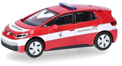 herpa Modellino auto VW ID.3 Vigili del Fuoco Norimberga (Baviera/Norimberga), miniatura scala 1:87, pezzo da collezione, Made in Germany, modello in plastica