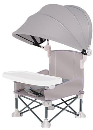 Baby Folding Dining Chair | Toddler Camping Chair with Canopy and Removable Tray | Portable Baby Travel Seat Booster Toddler Dining Seat Outdoor for Picnics, Parties, Camping, Beach