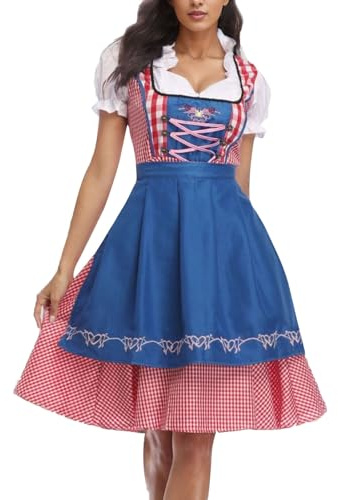 Dirndl klänning oktoberfest fin klänning tysk ölfestival traditionella klänningar bayersk öl hembiträde kostym med förkläde karneval fest halloween cosplay outfit för kvinnor UK plusstorlek