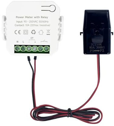 Agwuoetr Contatore di Energia WiFi Intelligente Tuya con Circuito Aperto e Morsetto del Trasformatore di Corrente Monitor di Potenza KWh per, (120A) Facile Installazione