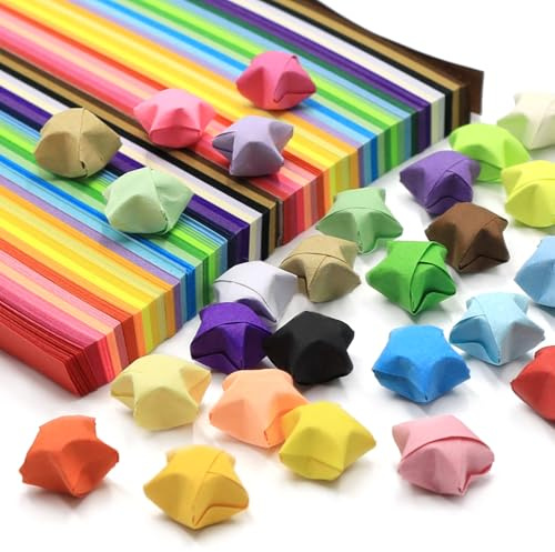 lyualma 27 colores, 4 paquetes, colores arcoíris, origami, estrellas, tiras de papel, tiras de papel de estrella, tiras de papel para manualidades, origami para hacer arte DIY, colores arcoíris