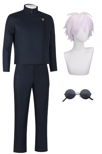 Zhongkaihua Gojo Satoru - Disfraz completo de cosplay para hombre, uniforme de chaqueta y pantalones con peluca y lentes para fanáticos del anime JJK, Halloween, carnaval, cómic-Con