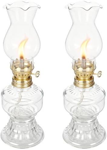 2 stycken glas fotogenlampa oljelampa, vintage petroleumlampa, med justerbar brandveke, delikat stormlampa, fotogenlampa för inomhus, utomhus, för vardagsrum, trädgård, heminredning, nödbelysning