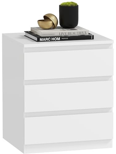 HOMCOM Cómoda 3 Cajones con Cierre Suave, Cómoda Dormitorio, Cajonera para Salón, Oficina, Estilo Moderno, 45x40x52,8 cm, Blanco