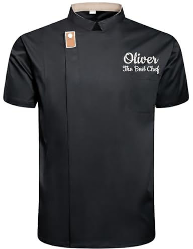 Veste Cuisine Personnalisée Homme Femme avec Broderie Prénom, Blouse de Cuisine Manches Courtes, Uniforme Chef Respirant