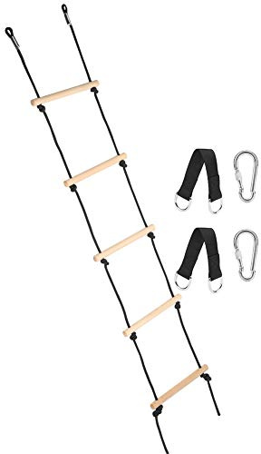 Changor Scala di Corda per Arrampicata per Bambini, Scala Oscillante in Legno a 5 Gradini con Fibbia in Metallo, Giocattolo per Parco Giochi per Attrezzature Fitness per Bambini All'aperto
