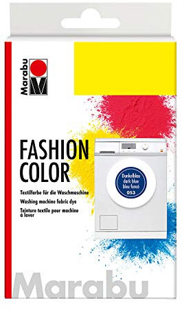 Marabu 17400023053 - Fashion Color dunkelblau, Textilfarbe zum Färben in der Waschmaschine, kochecht, für Baumwolle, Leinen und Mischgewebe, 30 g Farbstoff und 60 g Reaktionsmittel