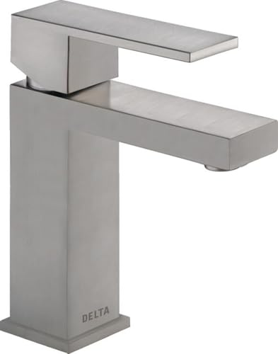 Delta Modern Brushed Nickel Bathroom Faucet 1 Hole, Single Hole Bathroom Sink Faucet for Vanity, Metal Push-Pop Drain Assembly, Stainless 567LF-SSPP