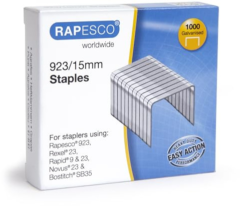 Rapesco 1239 Kraftig Galvaniserad Fintrådsklammer 923/15 mm, Låda med 1000